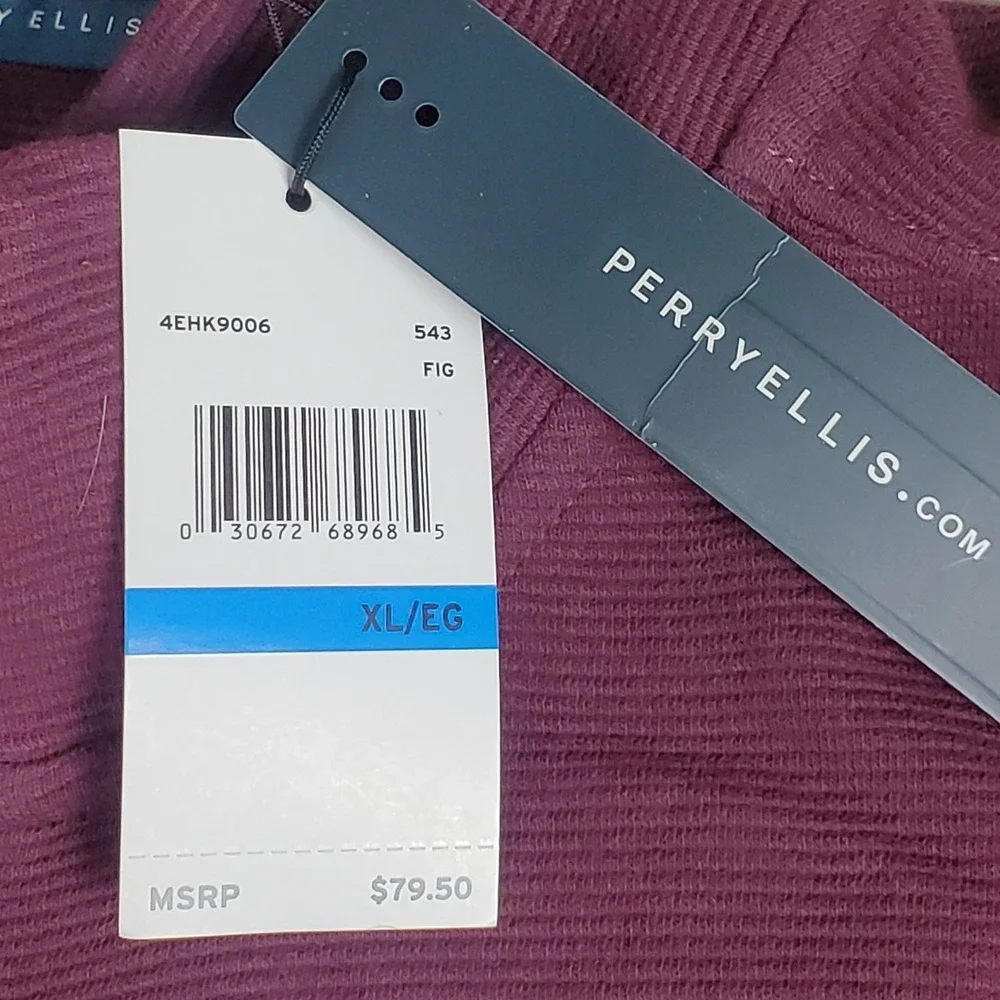 Perry‎ Ellis Men's  1/4 Zip Pullover Size XL  Burgundy Long Sleeve NWTGS
